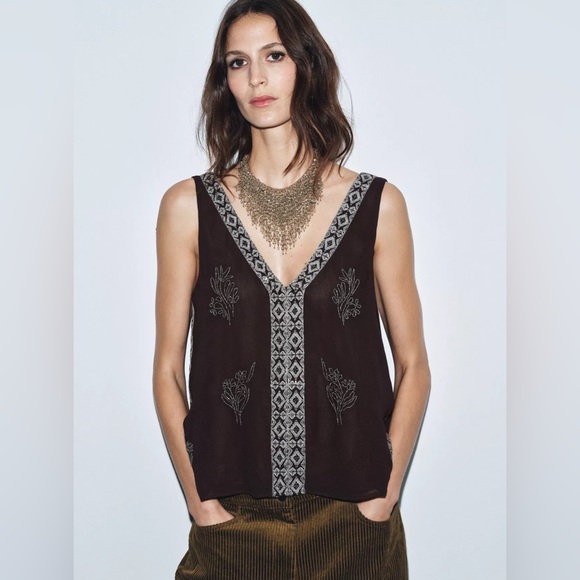 Zara Tops - NWT Zara Woman Rare Beaded EMBROIDERED TOP ZW COLLECTION LIMITED EDITION Size M